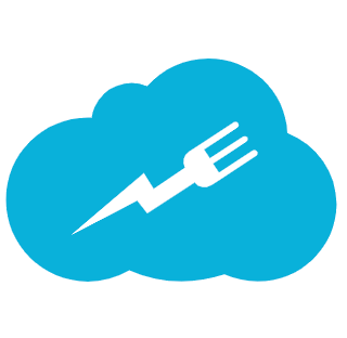 The image shows the FoodStorm logo wth a stylized fork inside a blue cloud.