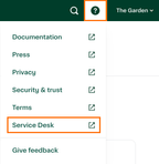 Shows a dropdown menu triggered by a help icon in the navigation bar of Instacart Platform Portal. Options include Documentation, Privacy, and Service Desk, which is highlighted.