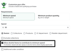 Shows Allow alcohol items to contribute to minimum spend checkbox.