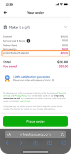 Shows the checkout page with the discounts automatically applied.