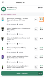 Shows the cart with the discounted price highlighted with an orange box