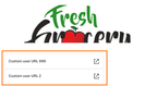 Shows two highlighted custom link buttons at the bottom of the loyalty program page, each with an external link icon.