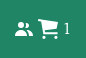 Shows a shopping cart icon with the number 1, indicating one item, next to a person group icon on a green background.