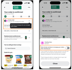 Shows the order status page with a Family order section displaying two member avatars, and a settings panel with a toggle labeled Allow family members to manage your orders after checking out in the off position.