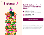 Shows the Instacart+ trial signup dialog that appears after customers log in.