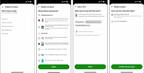Shows a multi-step process for reporting an issue with an Instacart order, including choosing an issue type, selecting impacted items, describing the problem, and resolving it with options like credit or feedback.