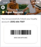 Shows a customer's loyalty account barcode on the loyalty program page.