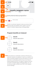 Shows a loyalty program with numbered annotations.