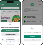 Shows the prompts encouraging customers to download the mobile app. A customer can download the app or continue in the browser.