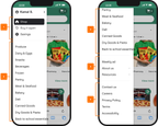 Shows a mobile navigation menu with four annotated sections.