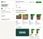 Shows the order status page with the You've still got time to shop section. This section displays the Based on your recent views carousel and a shoppable ad for Zevia.