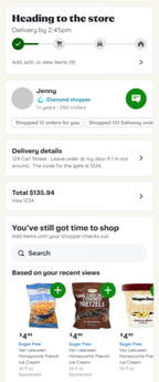 Shows the order status page with the You've still got time to shop section. This section displays the Based on your recent views carousel.