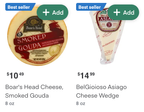 Shows two different types of cheese in two item tiles.
