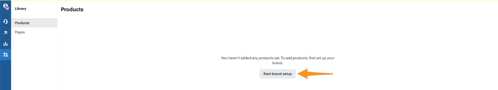 Products page with "Start brand setup" button