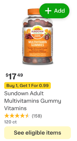 Shows an item tile with a coupon that advertises &quot;Buy 1 Get 1 for $0.99&quot;.