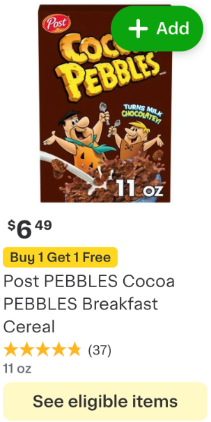 Shows an item tile with a coupon that advertises &quot;Buy 1 Get 1 Free&quot;.