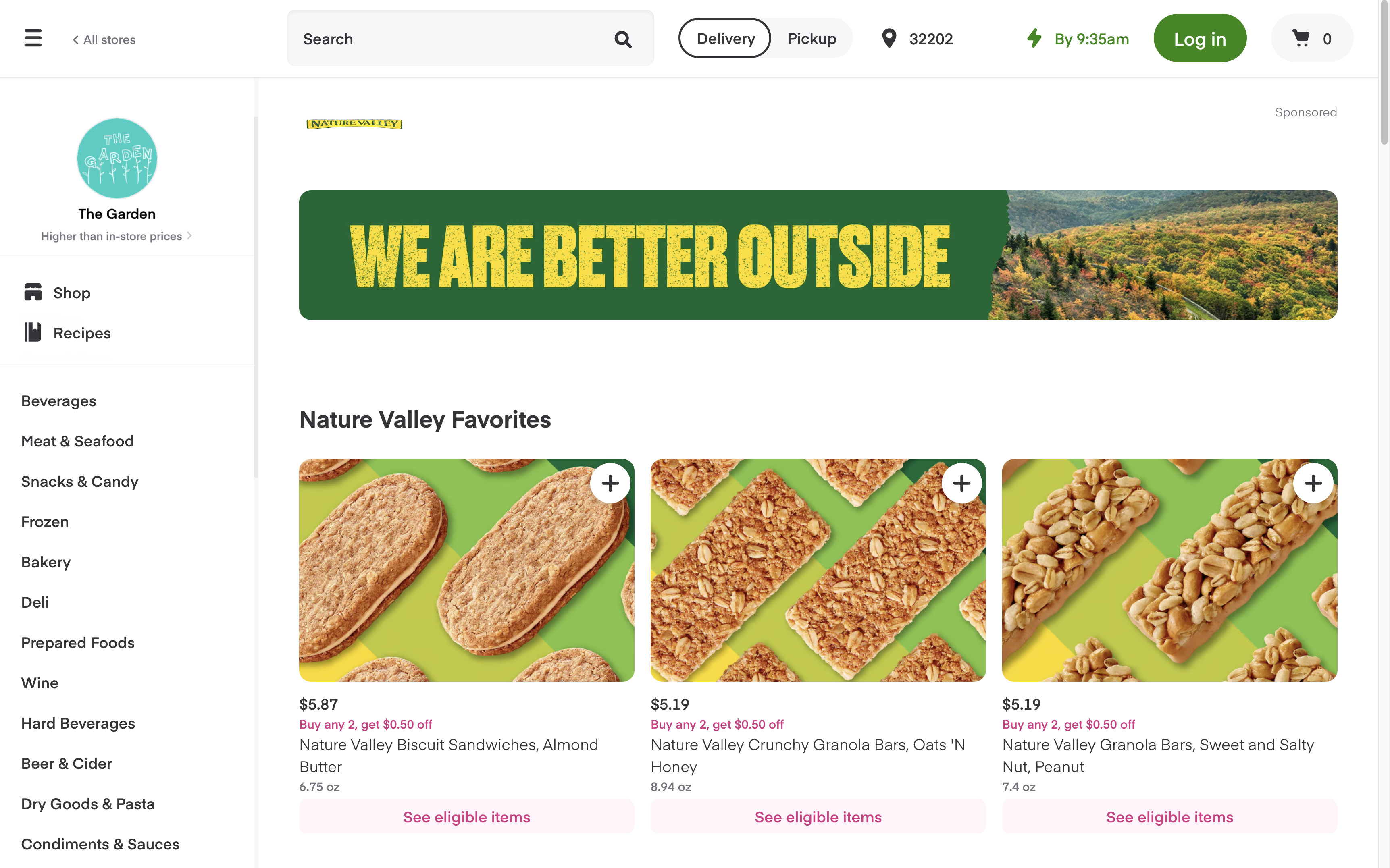 Shows the Nature Valley brand landing page as part of the storefront.