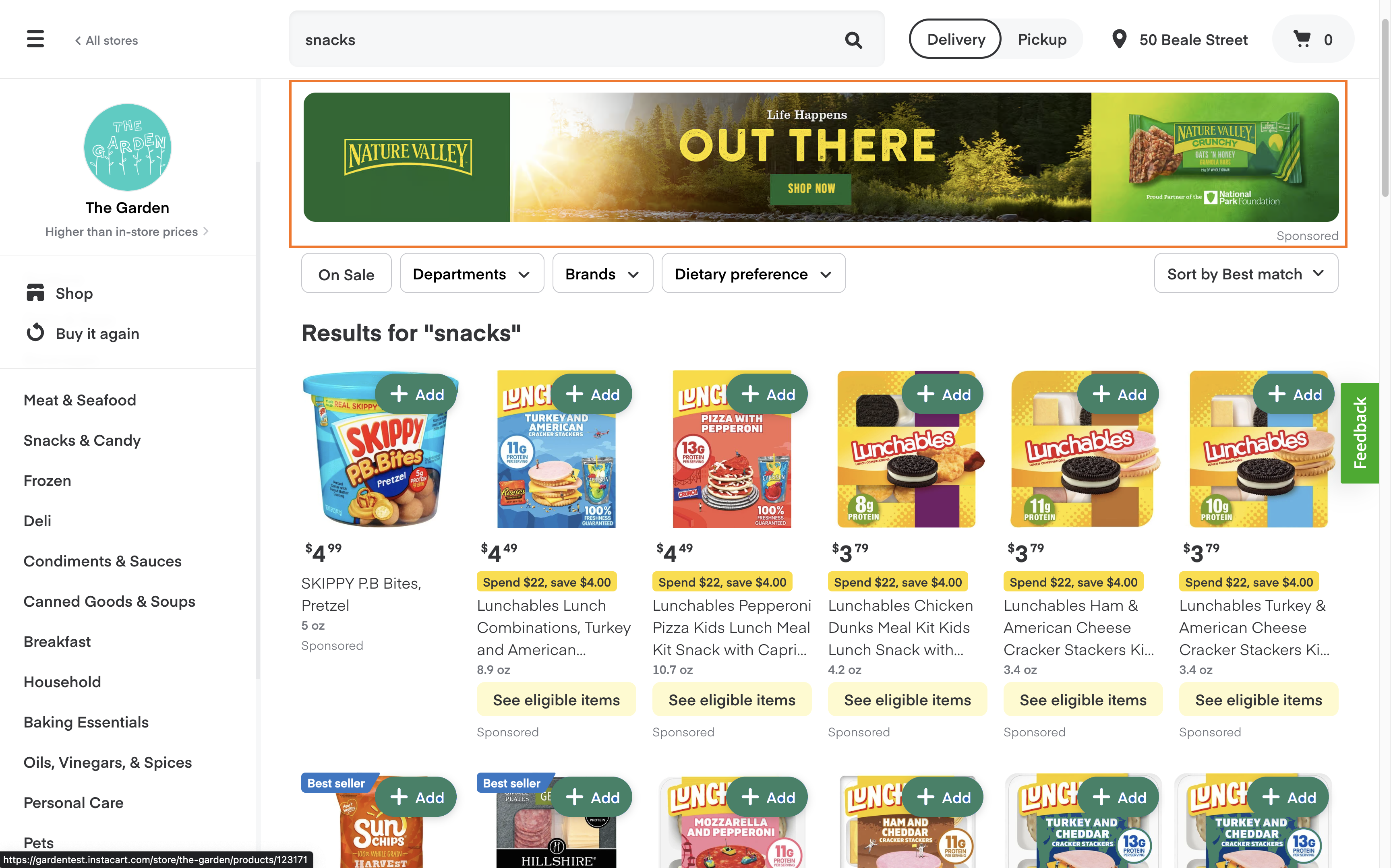 Shows a banner ad that promotes the Nature Valley brand. A &quot;Sponsored&quot; label appears after the banner.