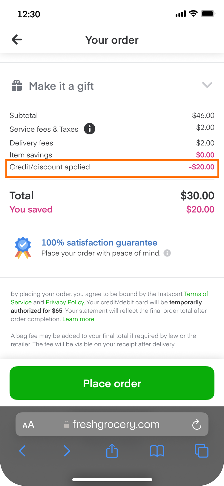 Shows the checkout page with the discounts automatically applied.