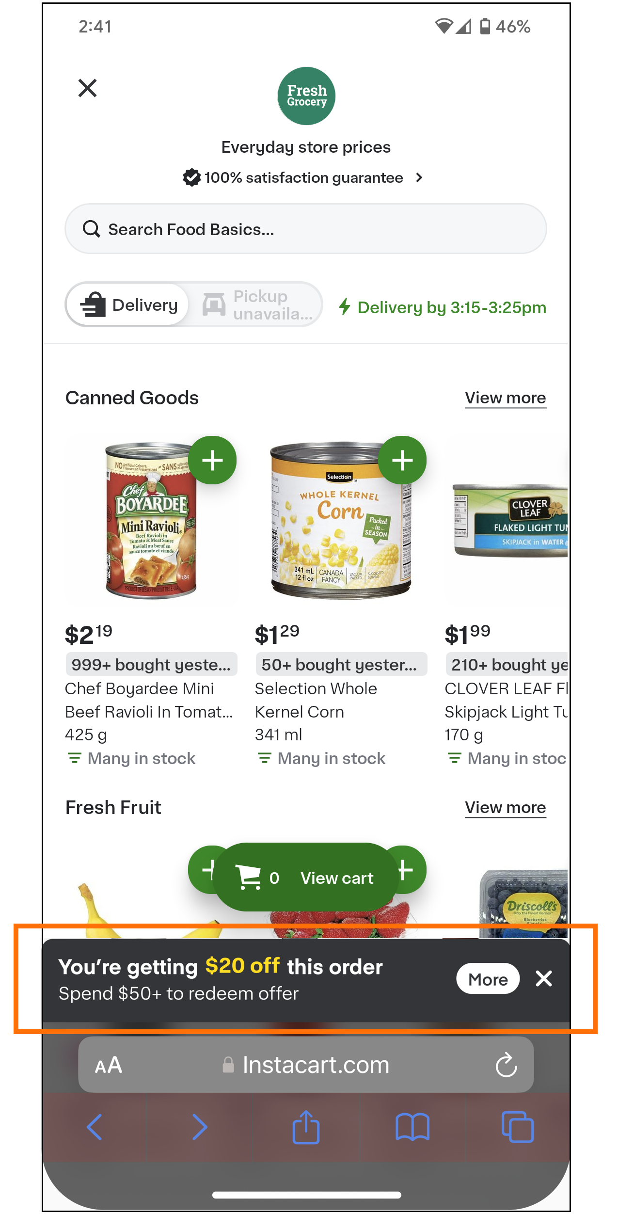 Shows the popover on the Instacart app.