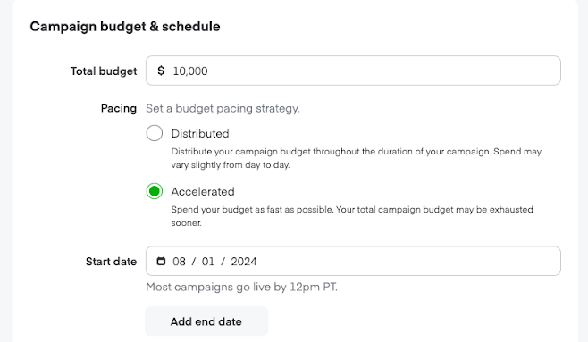 Shows campaign budget and schedule modal