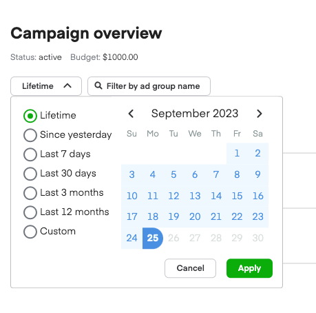 Shows campaign date range