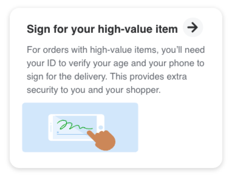 The image shows the certified delivery prompt to sign for the high-value items.