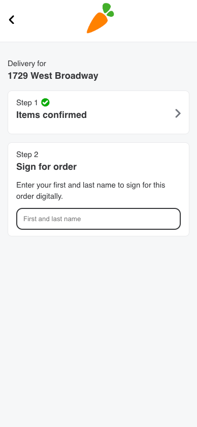 The image shows the sign for order screen.