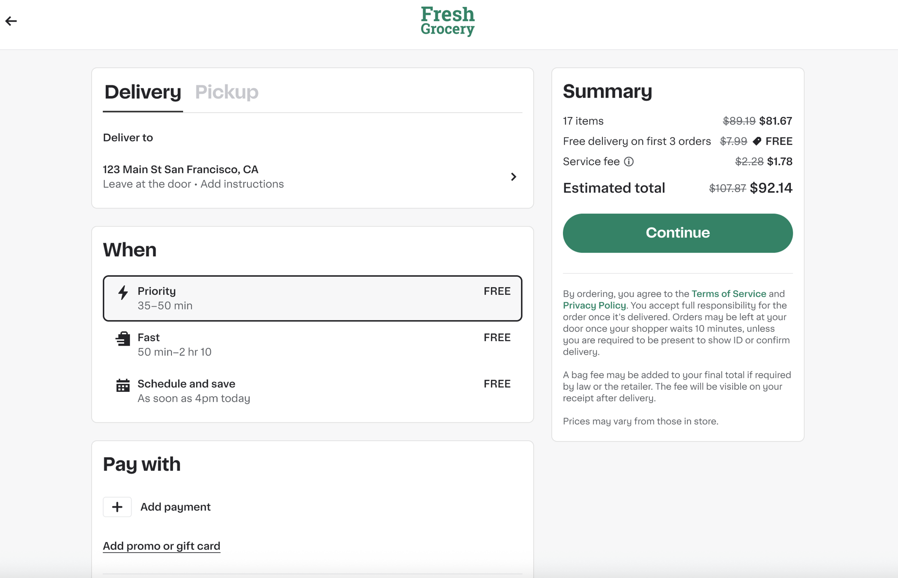 Shows a completed checkout page with the Place an order button active.