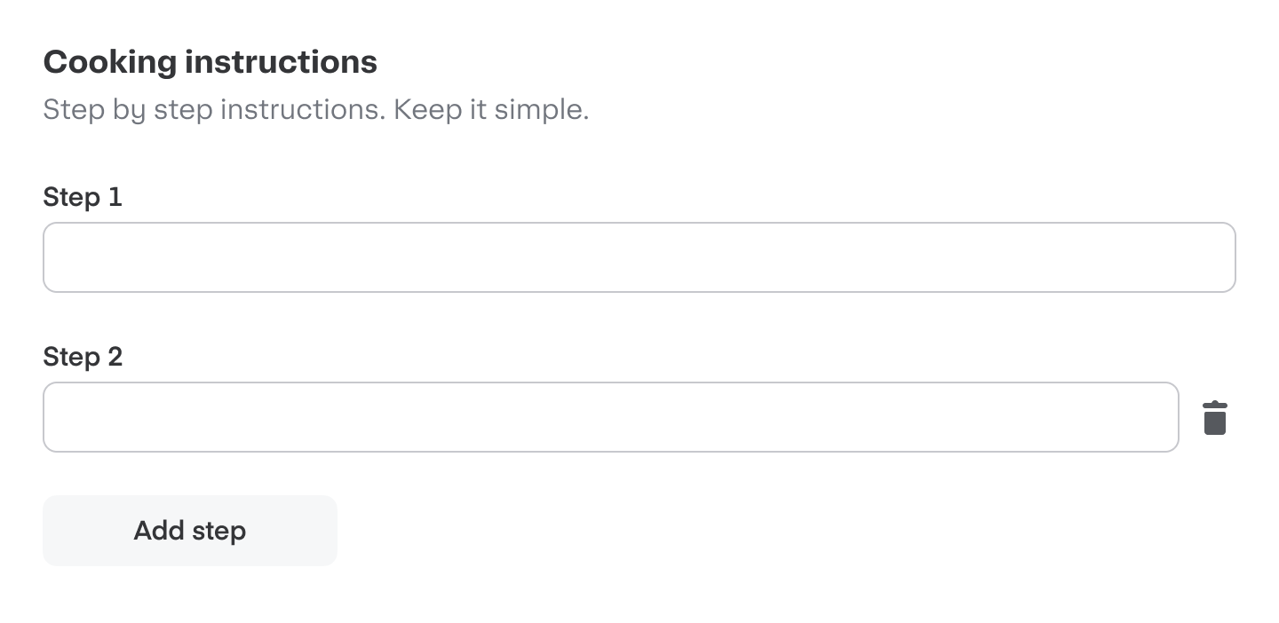 Shows cooking instructions