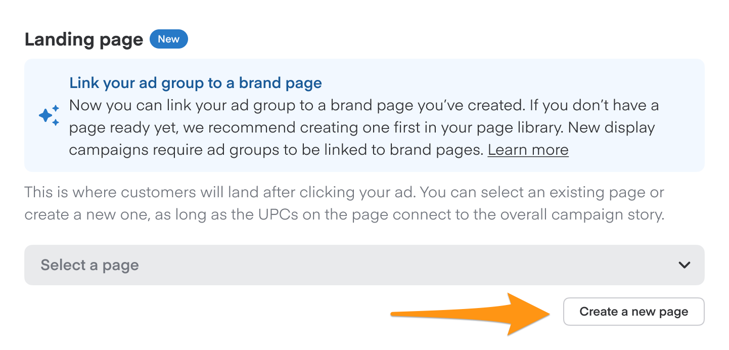 Shows create a new page button