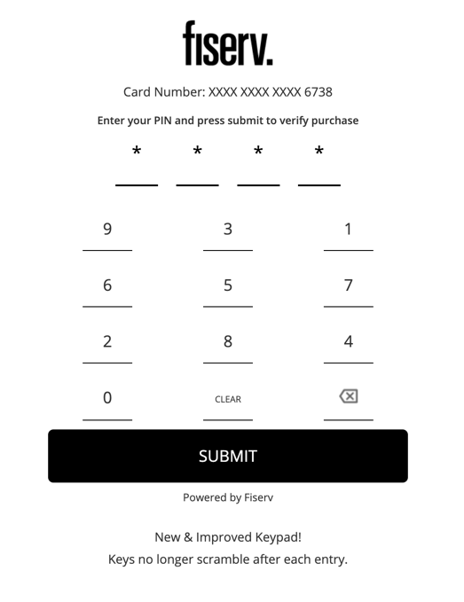 Shows a keypad with the numbers 0 to 9, clear, and backspace. The EBT PIN is a four-digit code and a Submit button appears after the buttons.