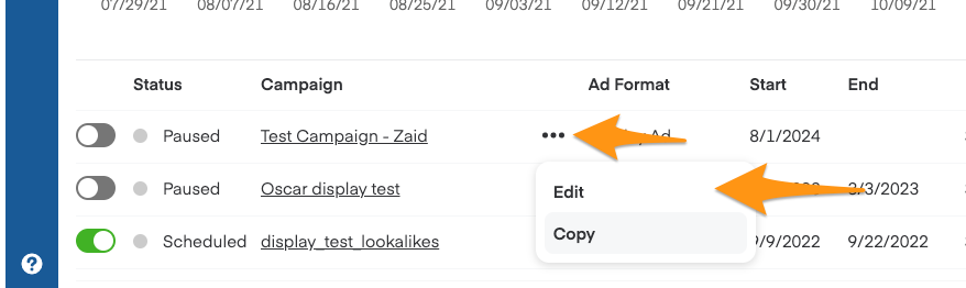 Shows edit campaign option