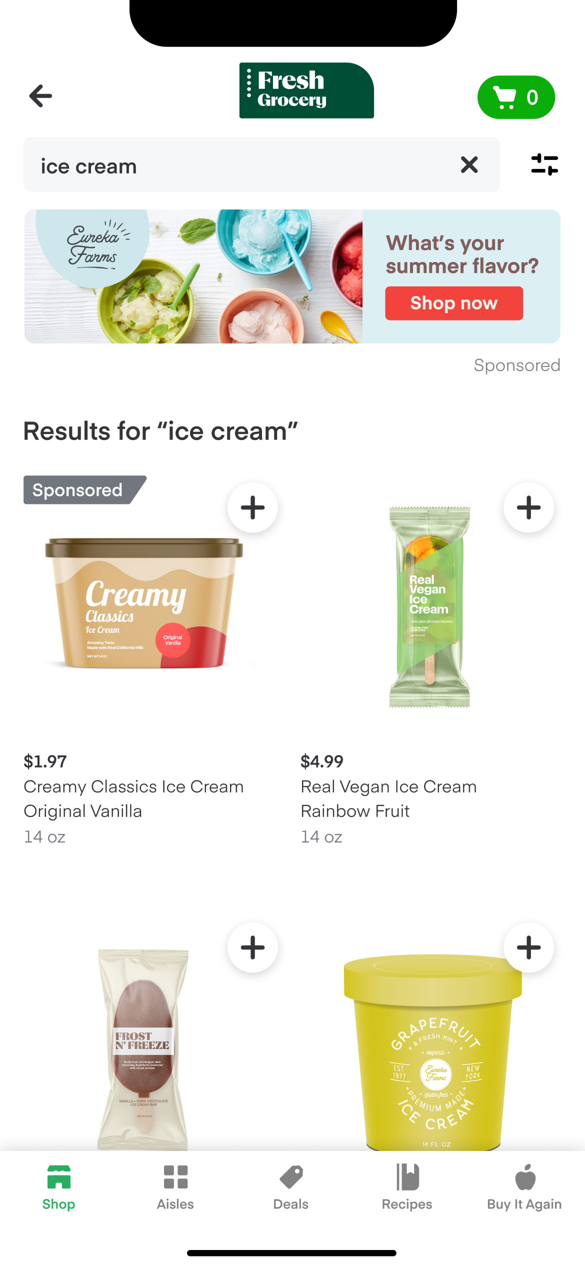 Mobile and desktop sponsored product ad examples showing ice cream products in search results