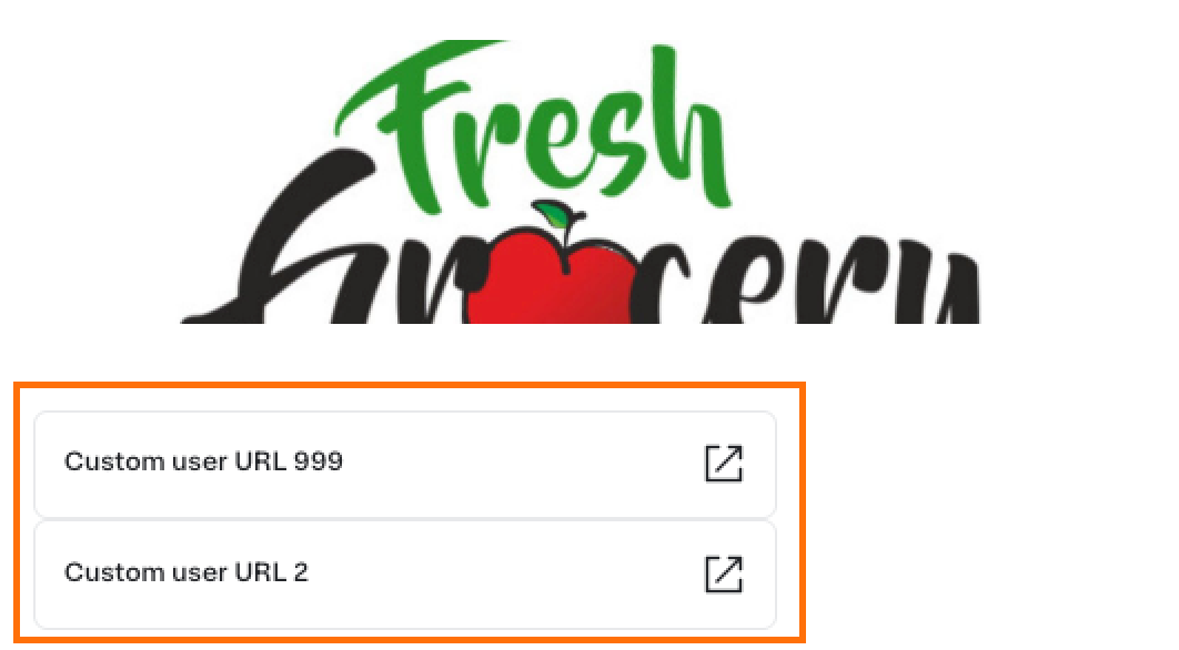 Shows two highlighted custom link buttons at the bottom of the loyalty program page, each with an external link icon.