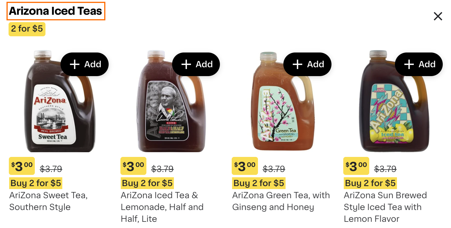 Shows an example of a promotion description as displayed to customers on a weekly flyer.