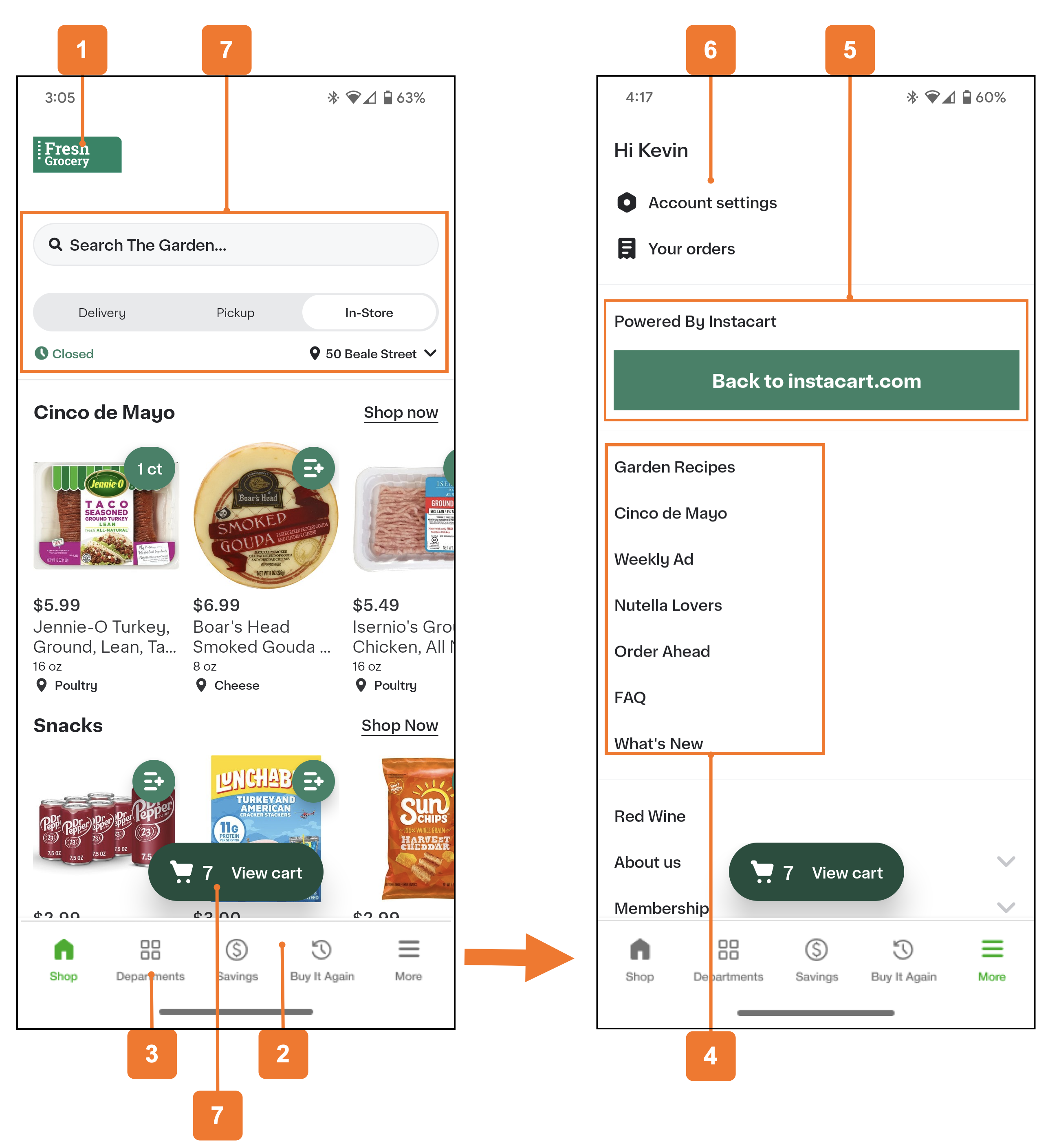 Shows the custom header components on a mobile app.