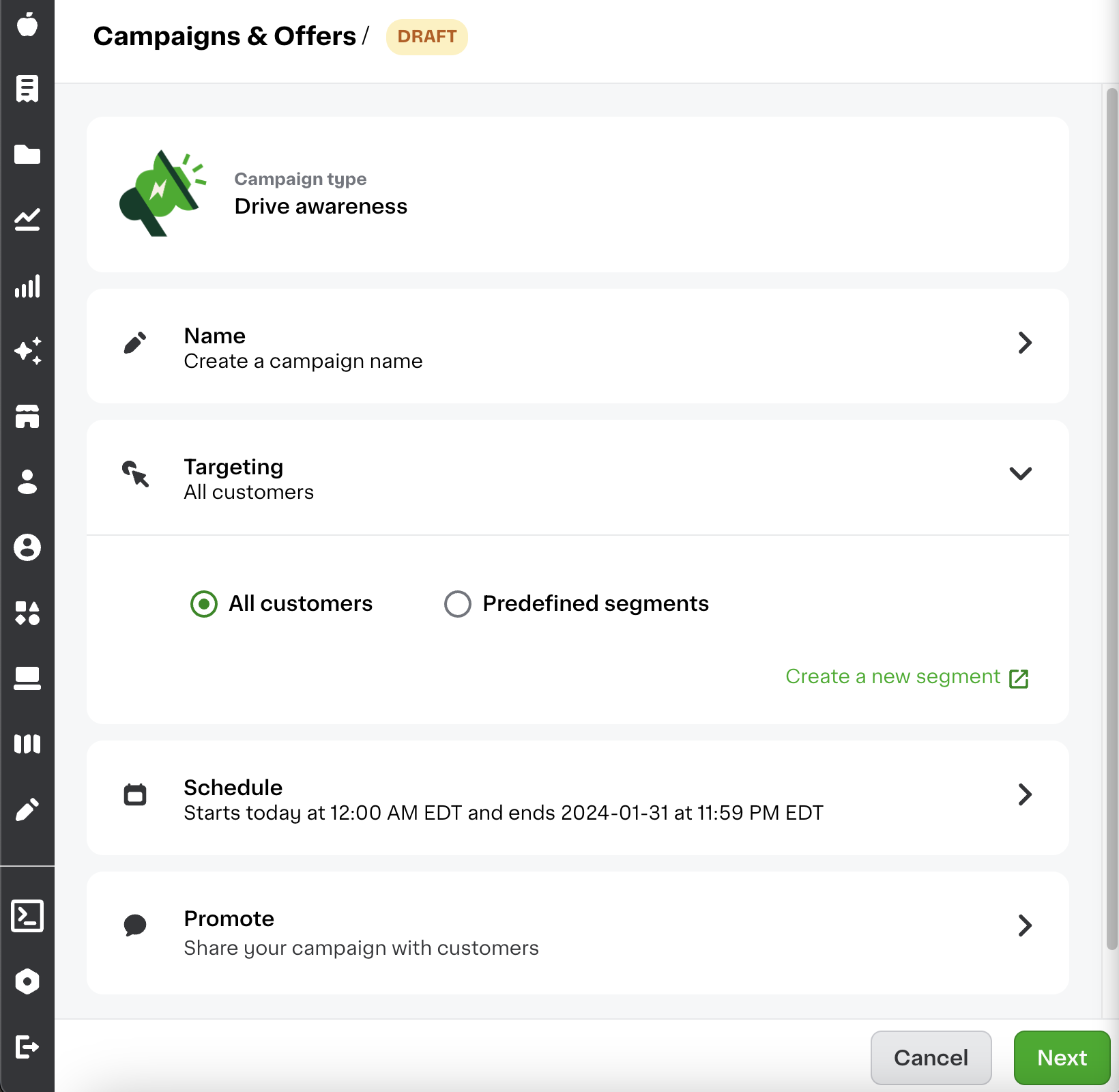 Shows the Drive Awareness template in Instacart Platform Portal.