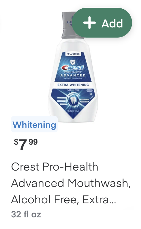 Shows an item tile with the Whitening personal care tag.