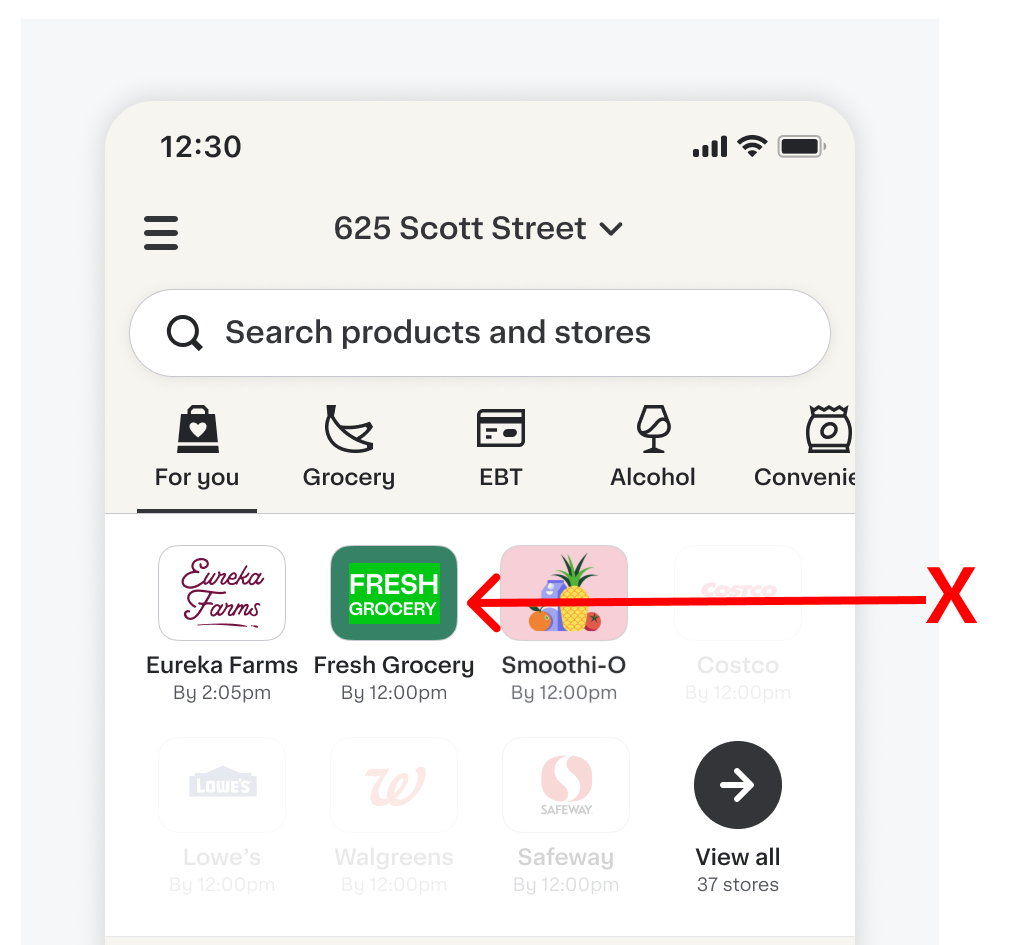 Shows the &quot;Fresh Grocery&quot; logo where the logo background color is different from the container. The container fill color is dark green but then logo fill color is light green.