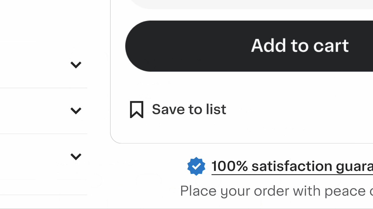 Shows a looping video of how to add a product to a saved list by clicking a &quot;Save to list&quot; button, then selecting which list to save to.