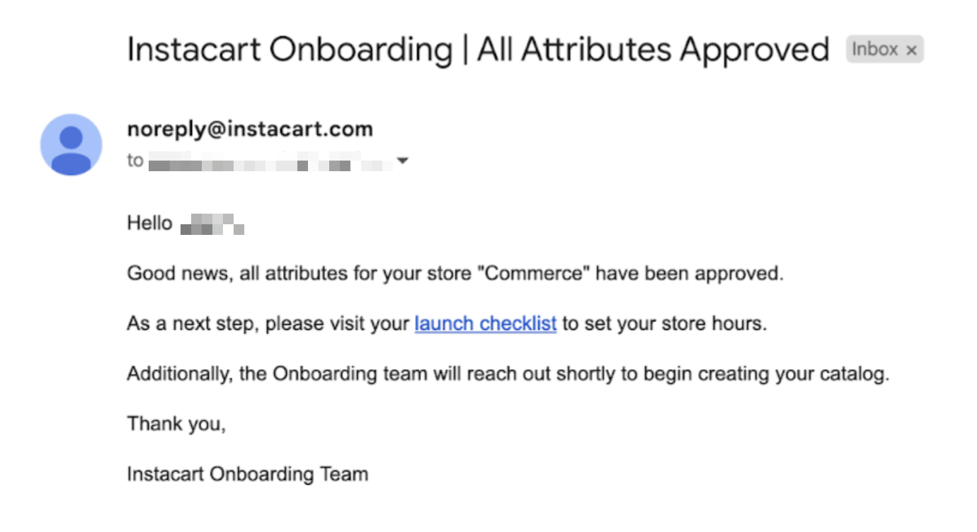 Shows the approval email.