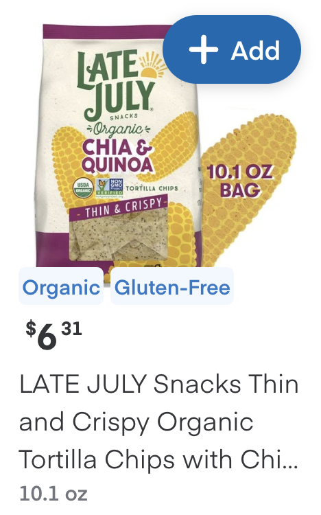 Shows an item with the Organic and Gluten-free labels.