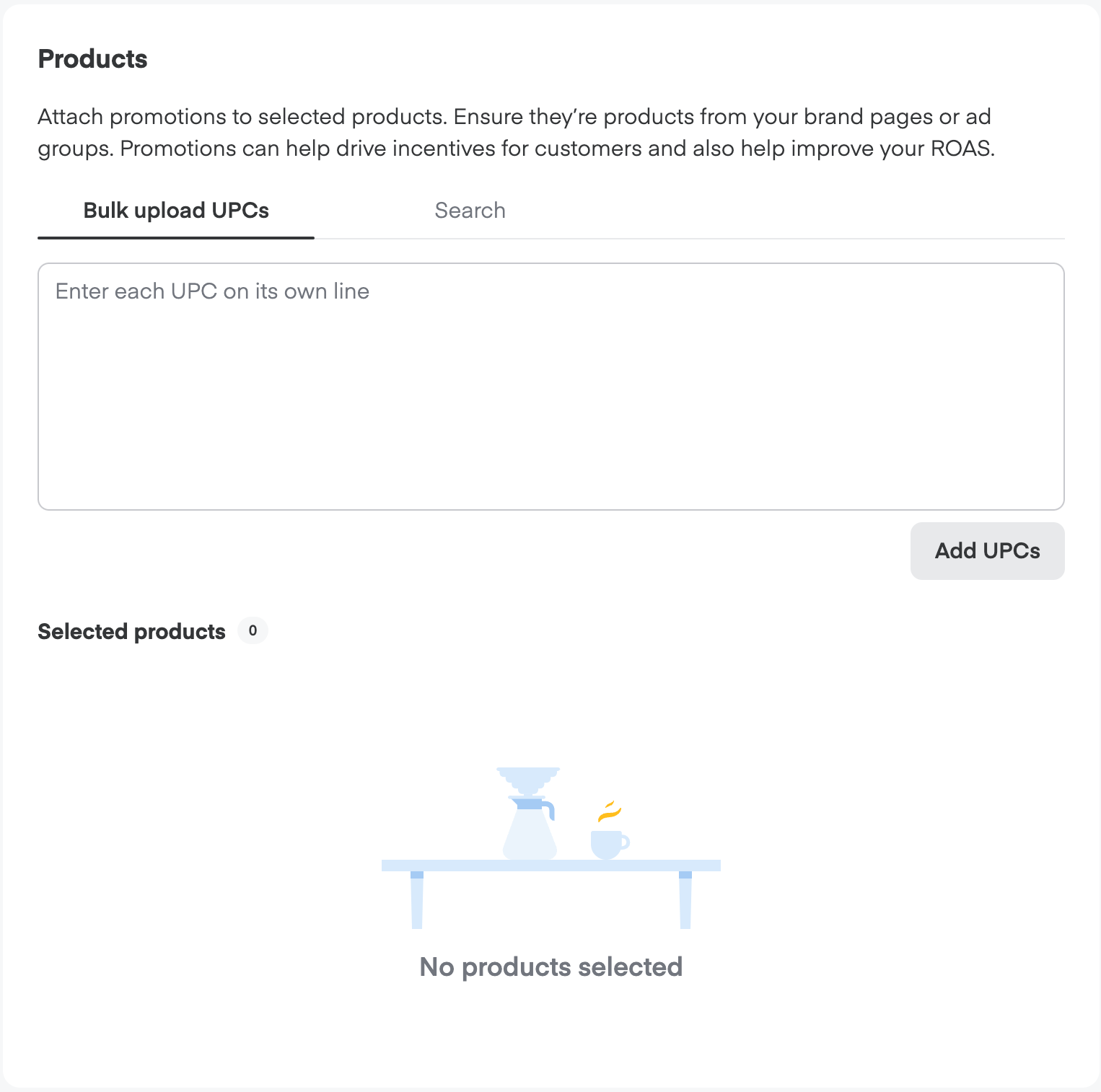 Shows products add UPCs button
