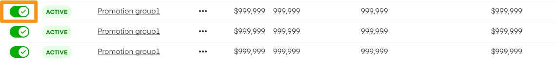 Shows the toggle next to promotion group name