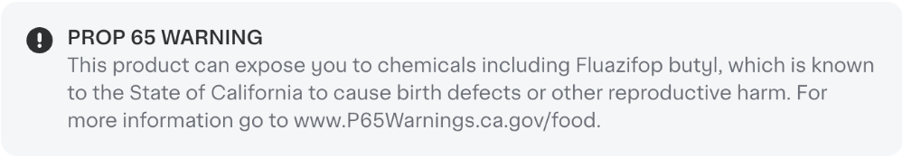 Example of Prop 65 warning