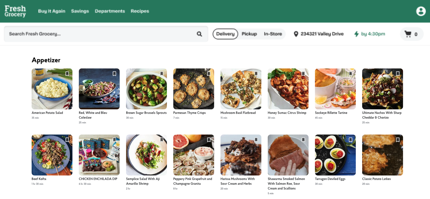 Shows a recipe category page with appetizer recipes.