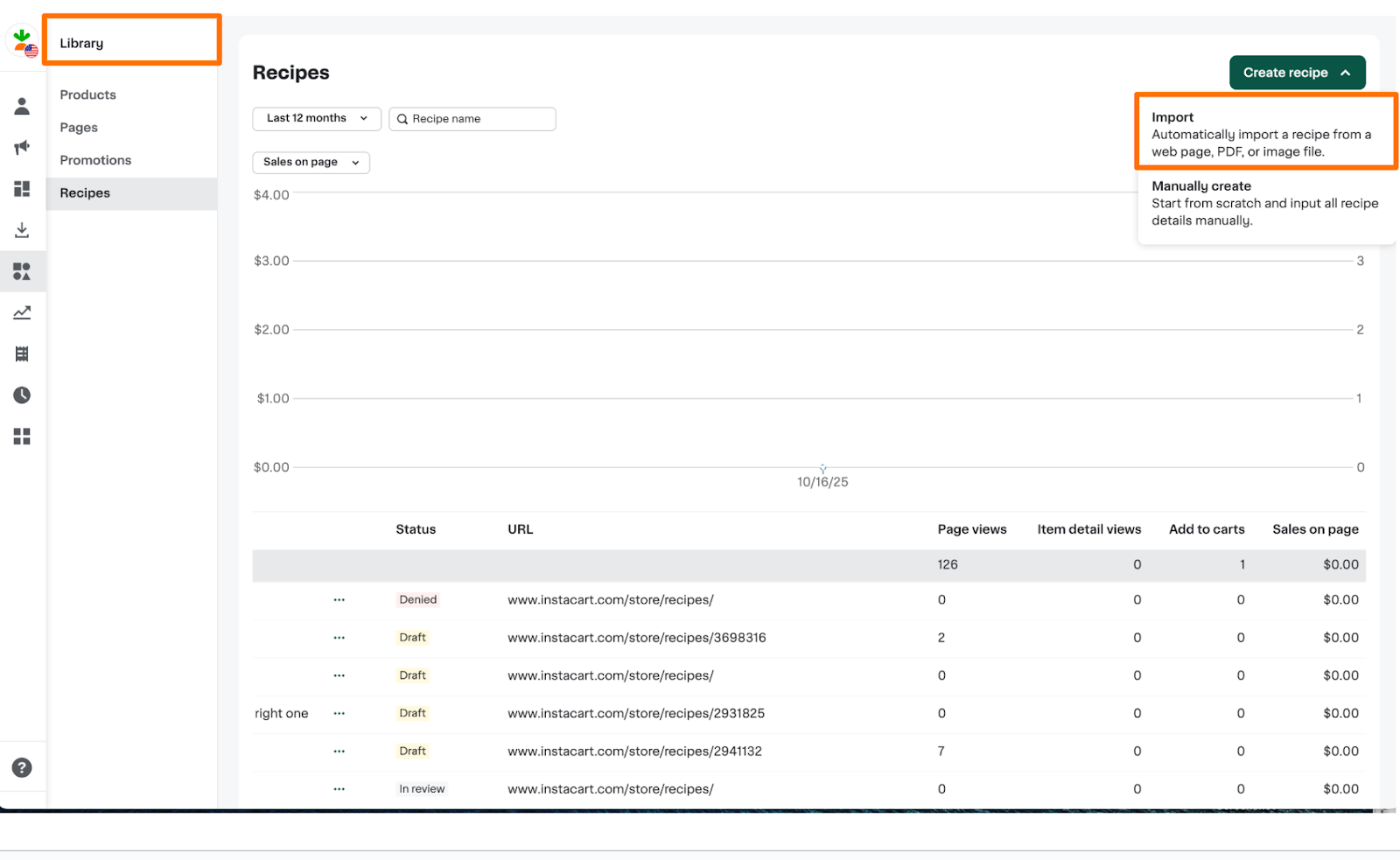 Shows recipes in the navigation