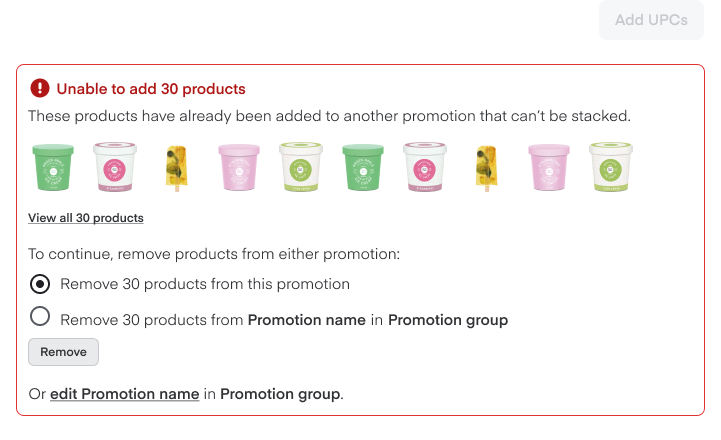 Shows remove products