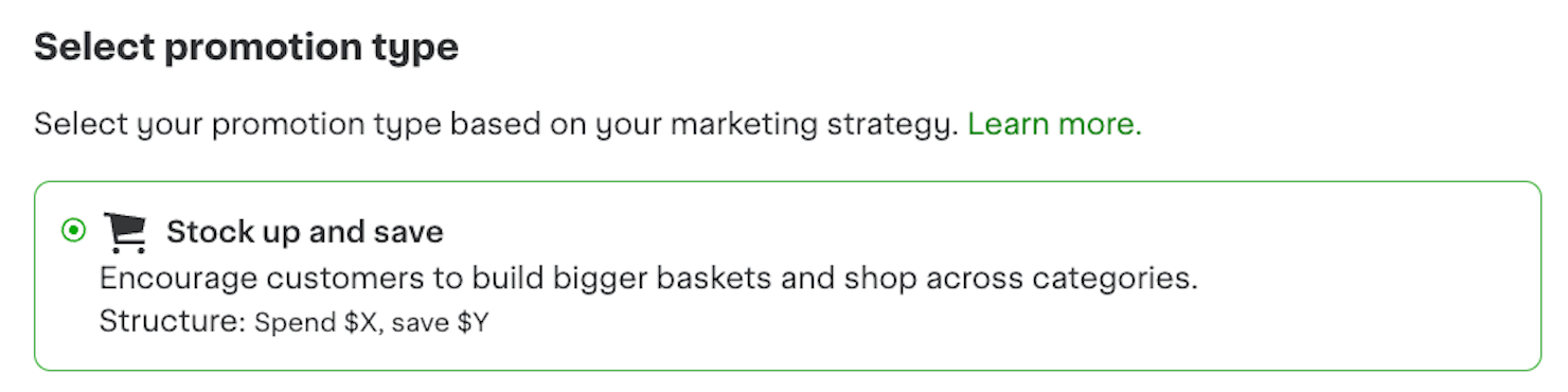 Shows select promotion type